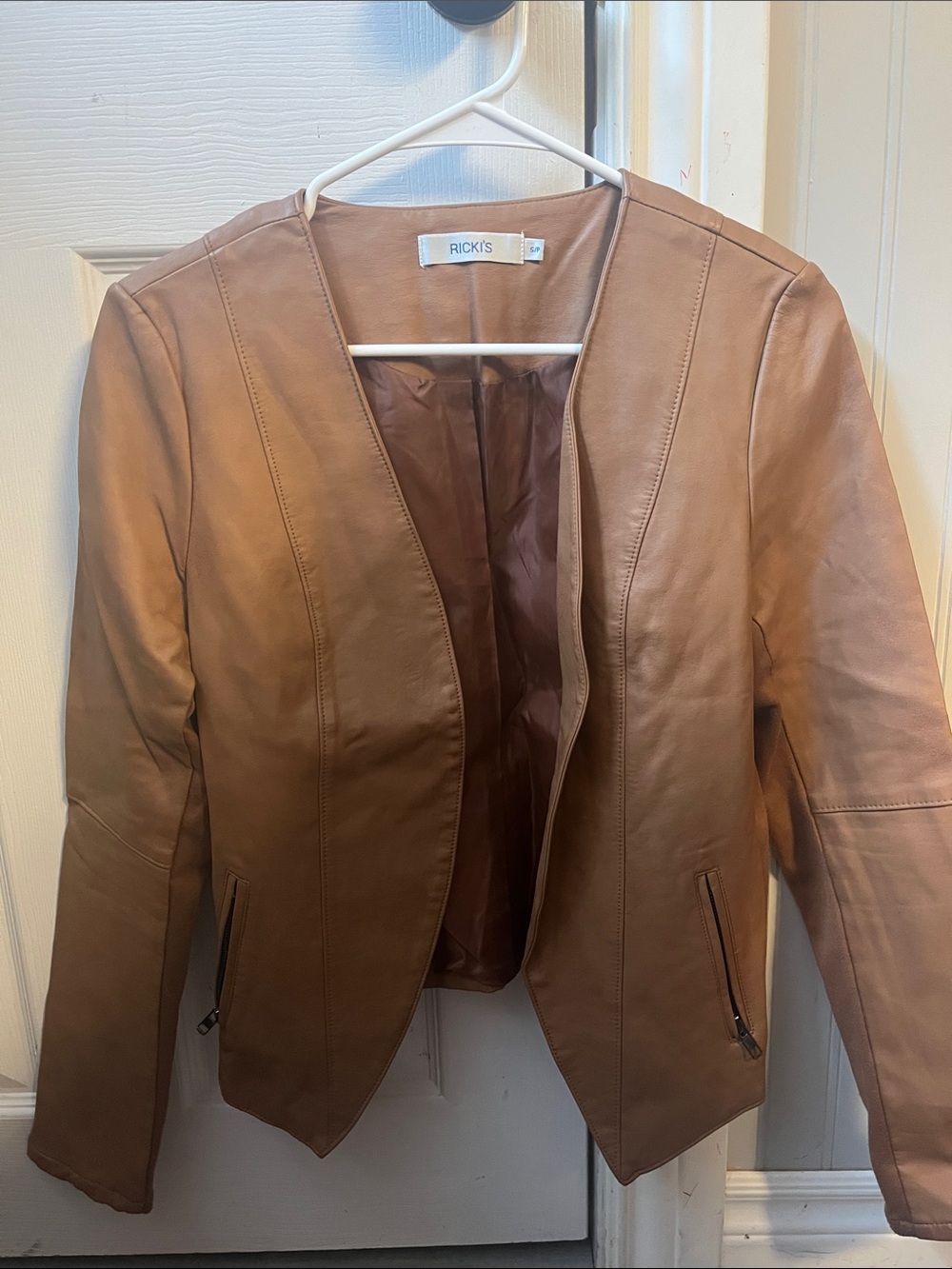 Ricki's Light Brown Leather Open-Front Jacket
